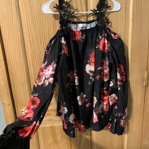 Temu Cold Shoulder Floral Lace Blouse